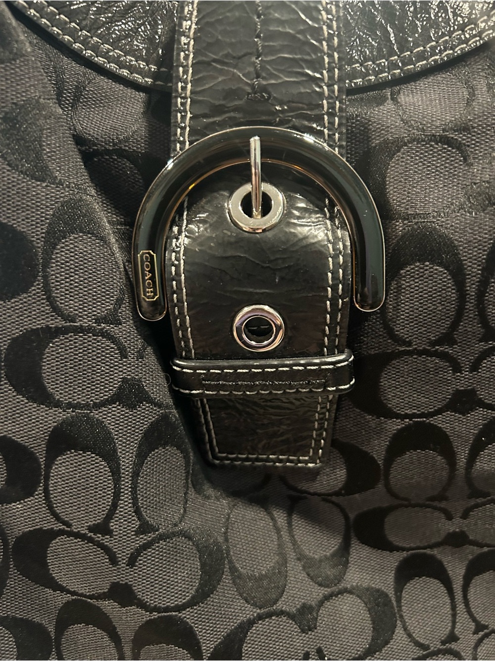 Coach SoHo Signature Buckle Hobo bag Black Jacquard Canvas Leather Trim Y2K - Picture 2 of 16